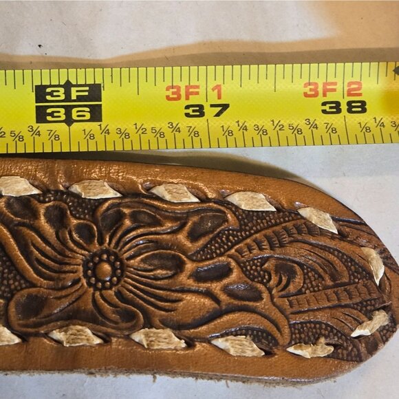 National Finals Rodeo Belt Brown Leather Justin Brand Size 32 NFR Vintage Wester - Picture 8 of 16